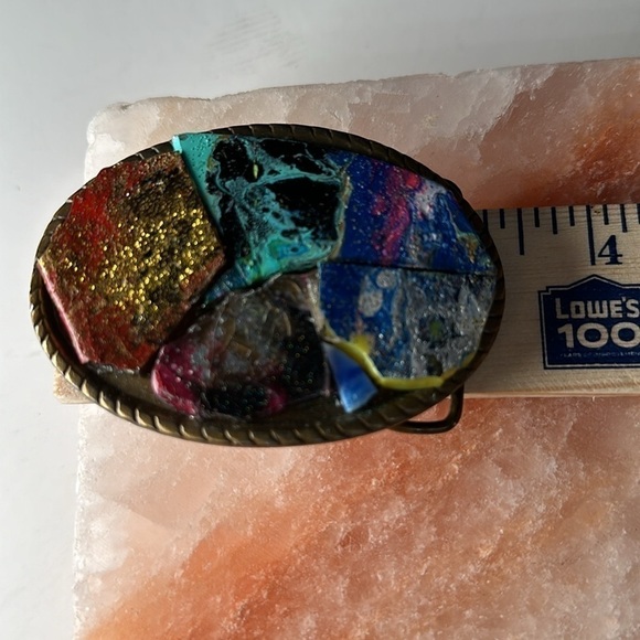 Repurposed BELT BUCKLE OOAK Hand Painted Mosaic Tiles Cluster Artisan Unisex - Picture 15 of 17